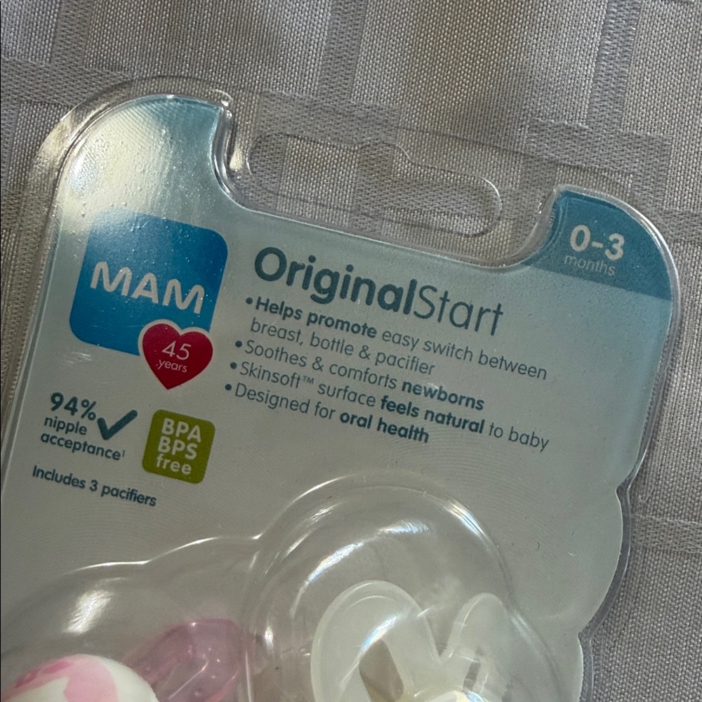 MAM Original Start Baby Pacifiers - Pink and White - Picture 2 of 4